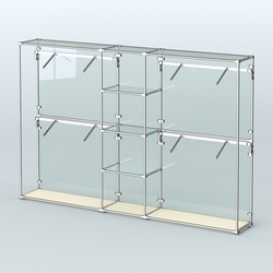 Торговая система ХРОМ (задняя стенка - стекло) 3030 мм с прозрачными полками и поручнями №8, Крем Вайс