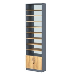 Стеллаж из ДСП с 8-ю полками 250x600 мм серии LEVEL-8 №4-2 (З/C - ЗЕРКАЛО), Темно-серый и Дуб Золотистый