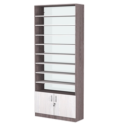 Стеллаж из ДСП с 8-ю полками 300x900 мм серии LEVEL-8 №12-1 (З/C - СТЕКЛО), Ясень Анкор темный + Ясень Анкор светлый