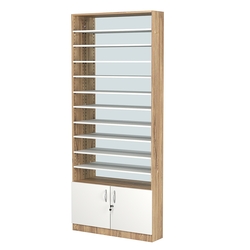 Стеллаж из ДСП с 10-ю полками 200x900 мм серии LEVEL-10 №10-2 (З/C - ЗЕРКАЛО), Дуб Канзас коричневый + Белый