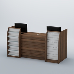 Ресепшен Атлант с накладными планками наклонными полками и экономпанелью №9, Орех