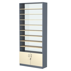 Стеллаж из ДСП с 8-ю полками 300x900 мм серии LEVEL-8 №12-1 (З/C - СТЕКЛО), Темно-серый + Крем Вайс