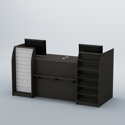 Ресепшен Атлант с фасадными наклонными полочками и экономпанелью №5, Черный + Белый