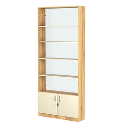 Стеллаж из ДСП с 4-мя полками 250x900 мм серии LEVEL-4 №11-1 (З/C - СТЕКЛО), Дуб Золотистый и Крем Вайс