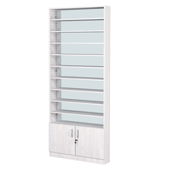 Стеллаж из ДСП с 9-ю полками 150x900 мм серии LEVEL-9 №9-2 (З/C - ЗЕРКАЛО), Ясень Анкор светлый