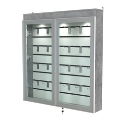 Витрина настенная №4-2Б закрытая с экономпанелью и фризом серии Collecto, Бетон Чикаго светло-серый F186 ST9