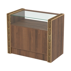Недорогой прилавок с большим накопителем и декоративными молдингами №ПДМ-2-900, Орех