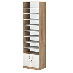 Стеллаж из ДСП с 8-ю полками 400x600 мм серии LEVEL-8 №7-1 (З/C - СТЕКЛО), Дуб Канзас коричневый + Белый