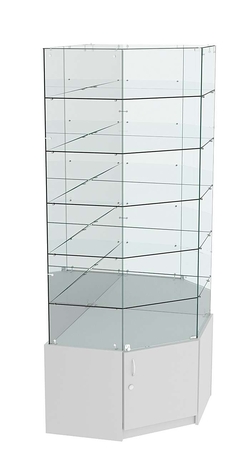 Витрина "Истра" угловая №916, пятигранная (задние стенки - зеркало), Серый