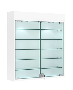 Витрина настенная №1-7А демонстрационная с пятью полками из стекла и верхней подсветкой, Белый