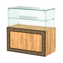 Стеклянный прилавок с декором и накопителем №СПБА-01, Дуб Золотистый