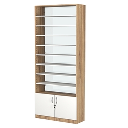 Стеллаж из ДСП с 8-ю полками 300x900 мм серии LEVEL-8 №12-1 (З/C - СТЕКЛО), Дуб Канзас коричневый + Белый