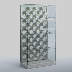 Низкая стеклянная витрина КАПИТОНЕ №5-ХП, Серый + Экокожа серебристая