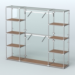 Торговая система ХРОМ (задняя стенка - стекло) 2430 мм с полками ДСП и поручнями №7, Орех