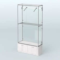 Торговая система ХРОМ (задняя стенка - стекло) 1200 мм №4-3 с тумбой Т-15 и поручнями, Ясень Анкор светлый