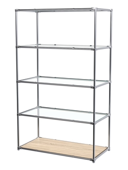 Торговый хромированный стеллаж с прозрачными полками №6, Дуб Сонома
