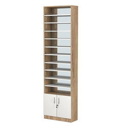 Стеллаж из ДСП с 10-ю полками 250x600 мм серии LEVEL-10 №4-2 (З/C - ЗЕРКАЛО), Дуб Канзас коричневый + Белый