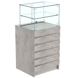 Торговый прилавок со стеклянной надставкой и фасадными панелями №5Э-01, Бетон Чикаго светло-серый F186 ST9