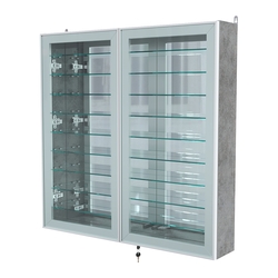 Витрина настенная №4-6А зеркальная с девятью полками серии Collecto, Бетон Чикаго светло-серый F186 ST9