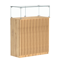 Торговый прилавок прямоугольный с планками и стеклянным колпаком ВЕРТИКАЛЬ №1, Дуб Золотистый