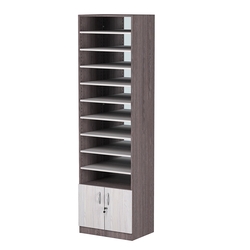 Стеллаж из ДСП с 9-ю полками 400x600 мм серии LEVEL-9 №7-2 (З/C - ЗЕРКАЛО), Ясень Анкор темный + Ясень Анкор светлый