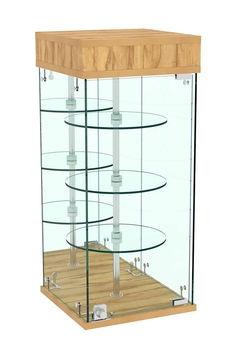 Витрина РОТАЦИЯ настольная с вращающимися полками №25-3 (задняя стенка - зеркало), Дуб Золотистый