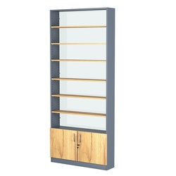 Стеллаж из ДСП с 6-ю полками 200x900 мм серии LEVEL-6 №10-1 (З/C - СТЕКЛО), Темно-серый и Дуб Золотистый