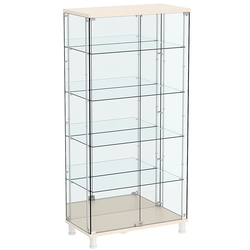 Витрина РОНДО с регулировочными полками №4-2-РЕГ на ножках (задняя стенка зеркало), Крем Вайс