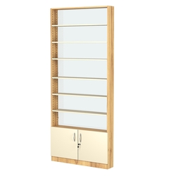 Стеллаж из ДСП с 6-ю полками 150x900 мм серии LEVEL-6 №9-1 (З/C - СТЕКЛО), Дуб Золотистый и Крем Вайс