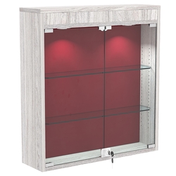 Настенная витрина с бархатом серии БАРОН №1-3А (две полки), Ясень Анкор светлый + 07 Red