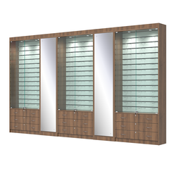 Комплект витрин под очки №10+1+10+1+10 (закрытый доступ), Орех