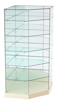 Витрина Хит продаж №518 (угловая пятигранная, открытая, З/C - зеркало), Крем Вайс