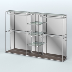 Торговая система ХРОМ (задняя стенка - зеркало) 3030 мм с прозрачными полками и поручнями №4, Дуб Венге