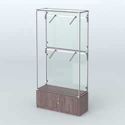 Торговая система ХРОМ (задняя стенка - стекло) 1200 мм №3-4 с тумбой Т-21 и поручнями, Ясень Анкор темный