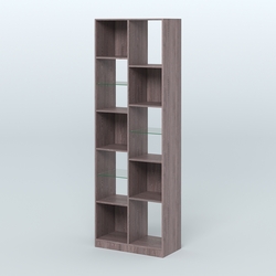 Стеллаж из ДСП серии ЛОФТ №8-3 с полками стекло 5 мм, Ясень Анкор темный