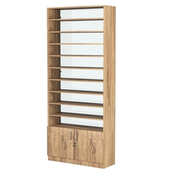 Стеллаж из ДСП с 10-ю полками 300x900 мм серии LEVEL-10 №12-1 (З/C - СТЕКЛО), Дуб Канзас коричневый