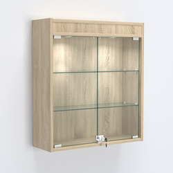 Витрина настенная №201-3А с прозрачными полками и фризом с подсветкой, Дуб Сонома