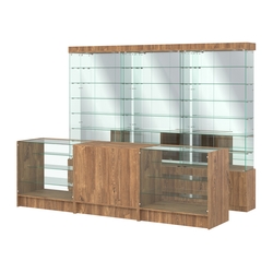 Комплект стеклянных витрин ИС-32 и прилавков ЭК-4, Дуб Канзас коричневый