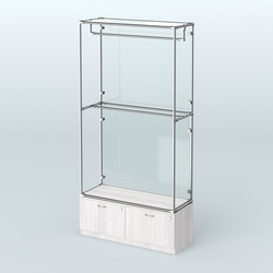 Торговая система ХРОМ (задняя стенка - стекло) 1200 мм №1-3 с тумбой Т-15 и поручнями, Ясень Анкор светлый