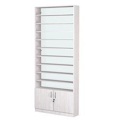 Стеллаж из ДСП с 9-ю полками 200x900 мм серии LEVEL-9 №10-1 (З/C - СТЕКЛО), Ясень Анкор светлый