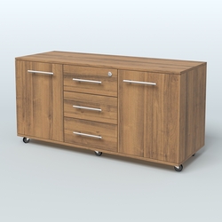 Тумба сервисная Индиго с 3 ящиками с замком и 2 фасадами, Орех