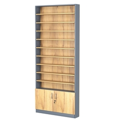 Стеллаж из ДСП с 9-ю полками 150x900 мм серии LEVEL-9 №9 (З/C - ДВП), Темно-Серый  + Дуб Золотистый