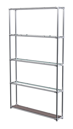 Торговый хромированный стеллаж с прозрачными полками №2, Ясень Анкор темный - U31105