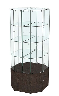 Стеклянная высокая островная витрина с прозрачным верхом серии Истра №805-О, Дуб Венге