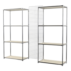 Сетчатый стеллаж СТИЛЬ с полками ДСП и решеткой №31-3, Крем Вайс