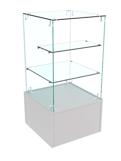 Прилавок с двумя полками из прозрачного стекла Истра №11 (открытый), Серый
