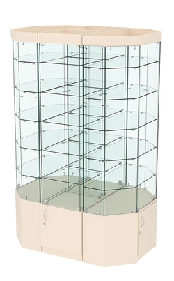 Стеклянная островная широкая с пятью полками витрина серии Истра №821-О-450, Крем Вайс