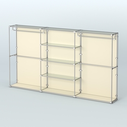 Торговая система ХРОМ (задняя стенка - ДСП) 3600 мм с прозрачными полками и поручнями №2, Крем Вайс