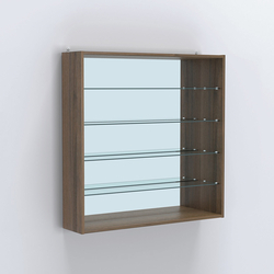 Витрина настенная №204-2Г открытая с прозрачными полками и зеркалом, Орех