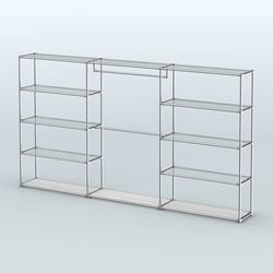 Торговая система ХРОМ без ДСП 3600 мм с прозрачными полками и поручнями №1, Ясень Анкор светлый